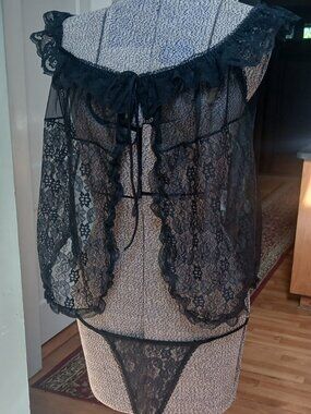 Sheer black lace Babydoll and Panty Set NWOT